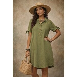 Luxology Shirt Dress Shirt Sleeve Large Buttons Army Green XL Lagenlook